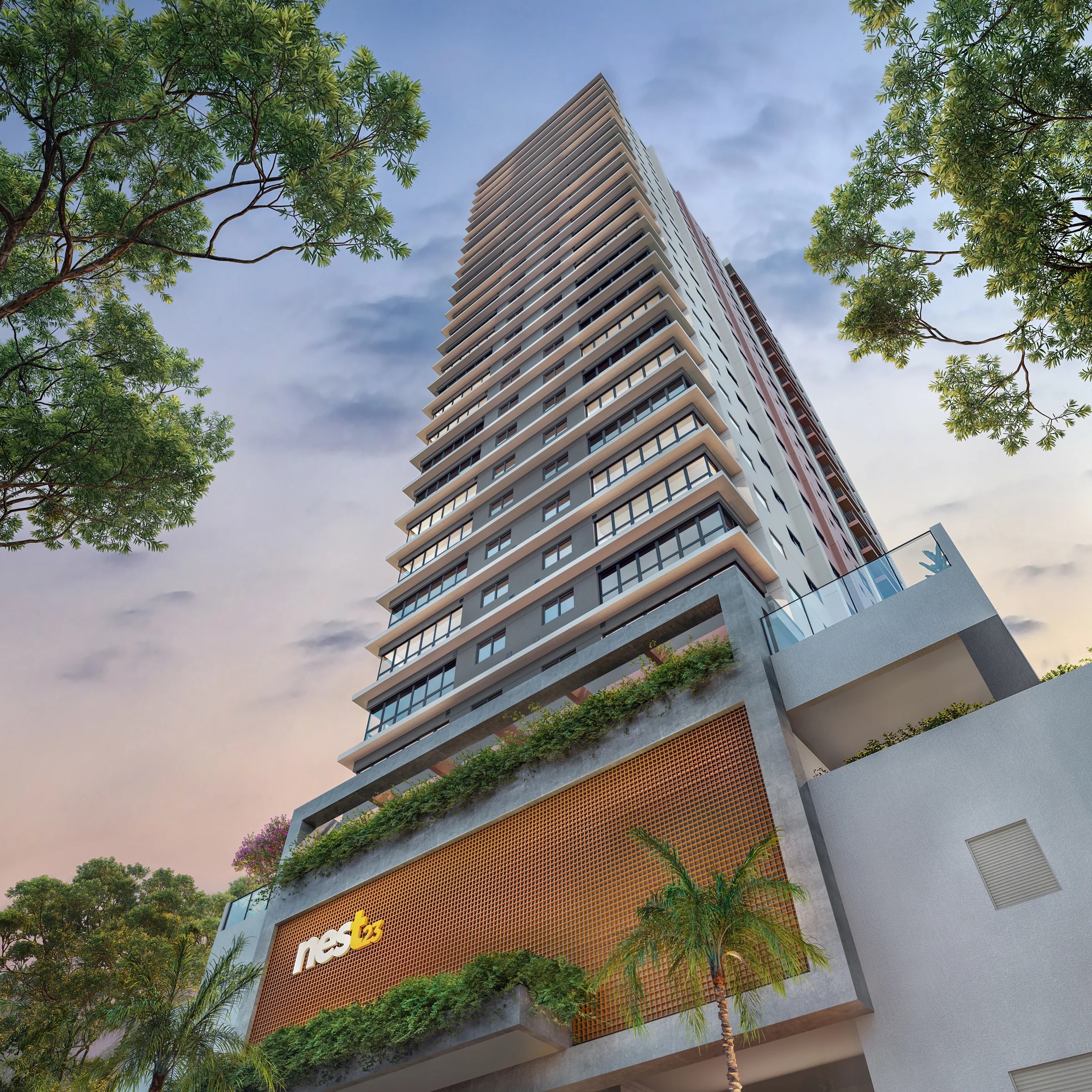 Fachada do Nest23, empreendimento da Terral em Goiânia